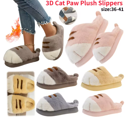 Fluffy Kitty Claw Slippers -Warm House Slides ♡
