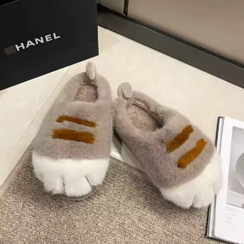 Fluffy Kitty Claw Slippers -Warm House Slides ♡