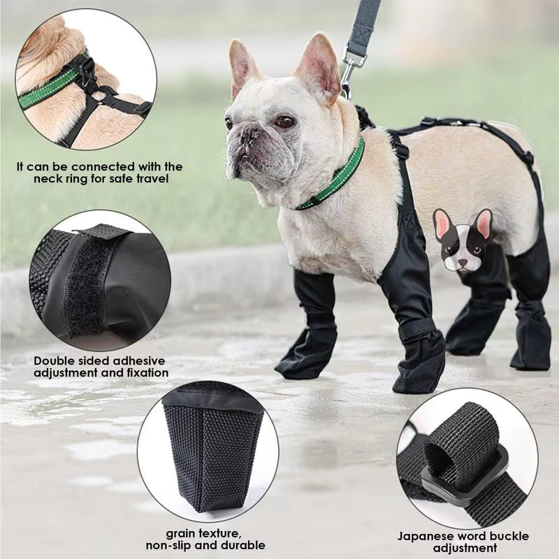 Stay-On Waterproof Dog Boots with Suspenders – Non-Slip Paw Protection