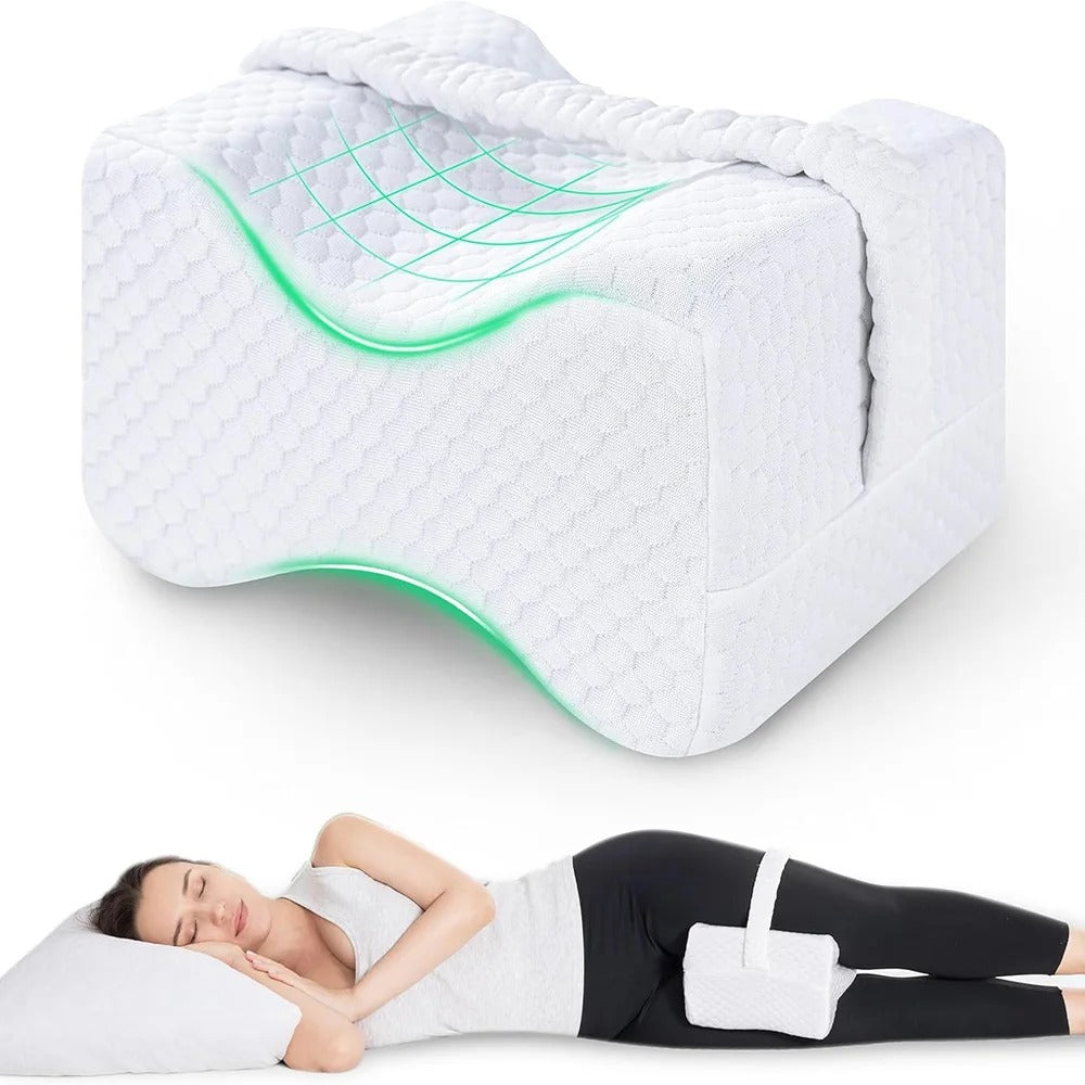Knee Pillow for Side Sleepers – Memory Foam Leg Pillow with Straps