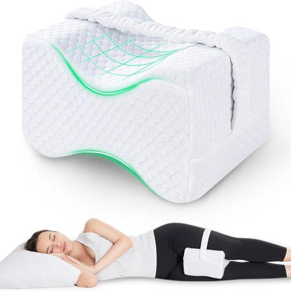 Knee Pillow for Side Sleepers – Memory Foam Leg Pillow with Straps