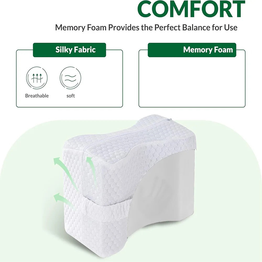 Knee Pillow for Side Sleepers – Memory Foam Leg Pillow with Straps