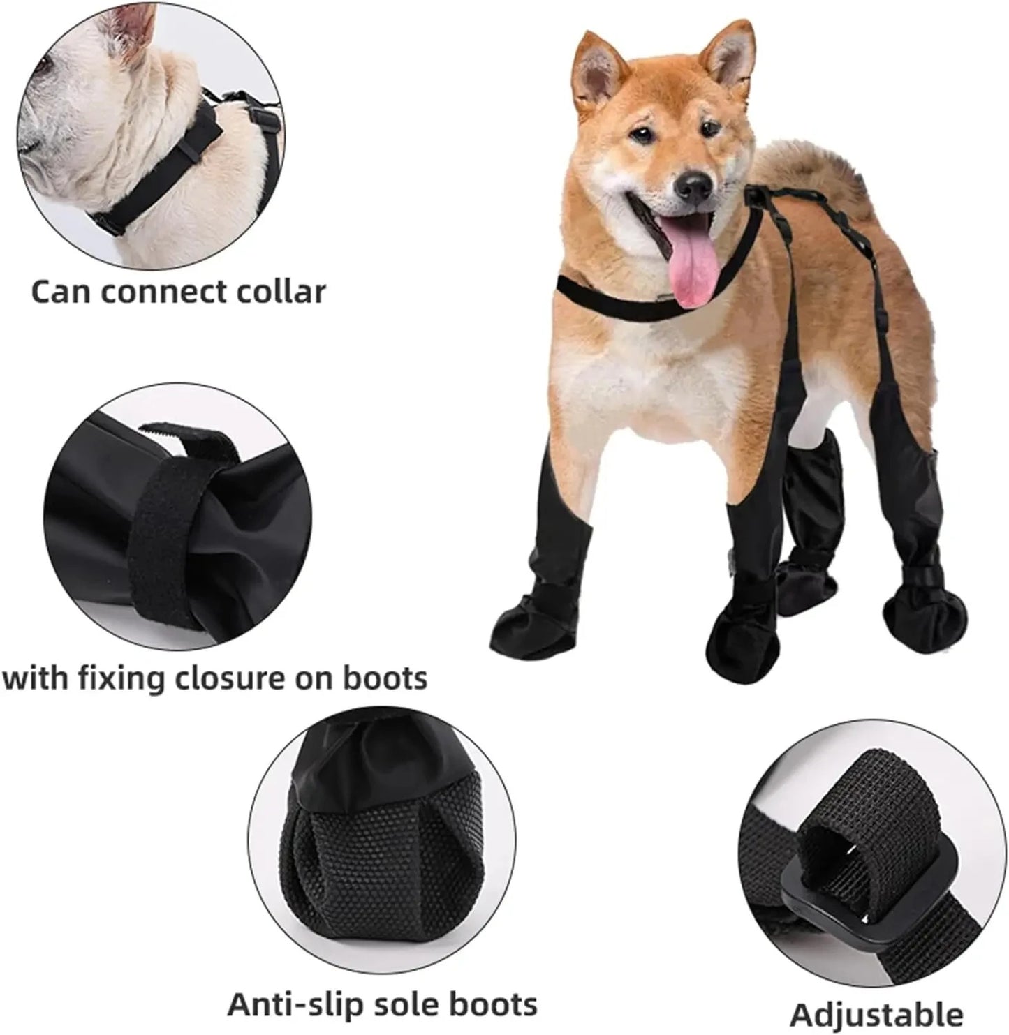 Stay-On Waterproof Dog Boots with Suspenders – Non-Slip Paw Protection