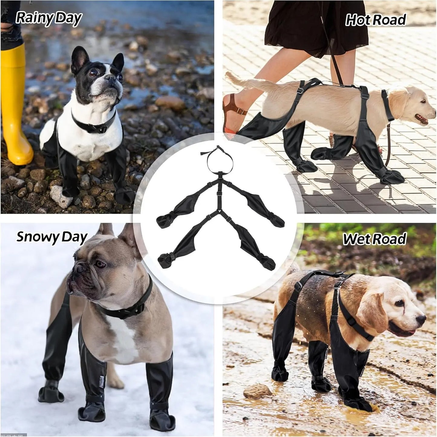Stay-On Waterproof Dog Boots with Suspenders – Non-Slip Paw Protection