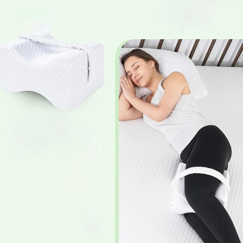 Knee Pillow for Side Sleepers – Memory Foam Leg Pillow with Straps