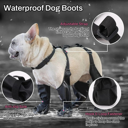 Stay-On Waterproof Dog Boots with Suspenders – Non-Slip Paw Protection